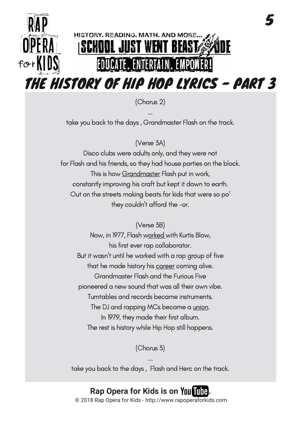 Hip hop lyrics part 3: Grandmaster Flash, Kurtis Blow and the Furious Five's 1979 album, with target words underlined