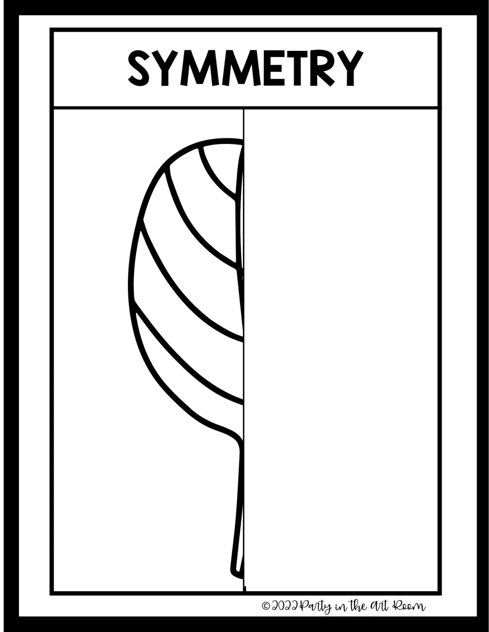 Leaf half-drawing: students copy the leaf's curved veins and stem in reverse to complete the symmetrical shape