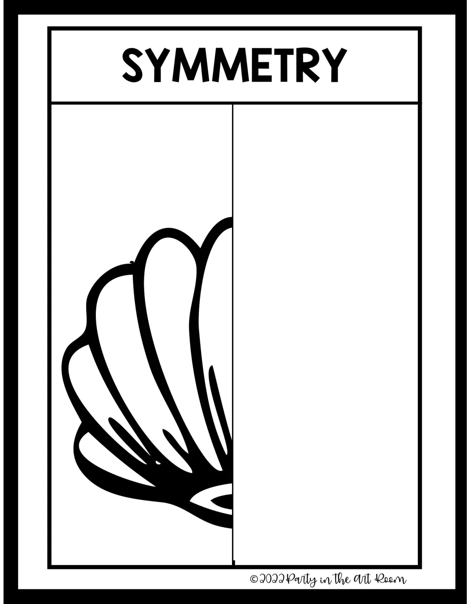 Symmetry drawing: half of a scallop shell is shown on the left and students draw the matching mirror half on the right
