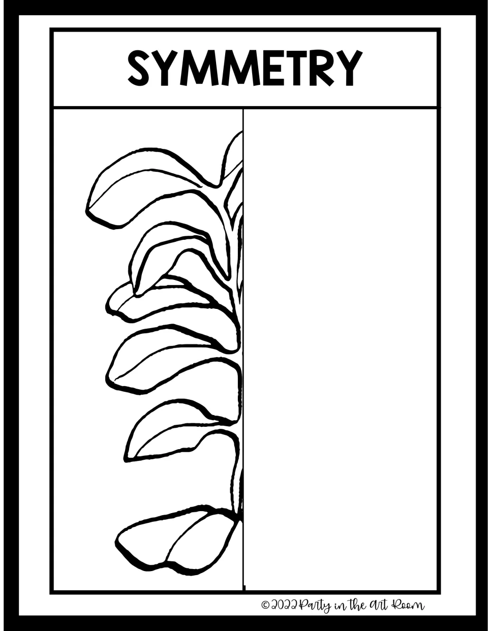 Symmetry drawing: half of a leafy seaweed stem is shown and students draw the matching leaves on the empty right side