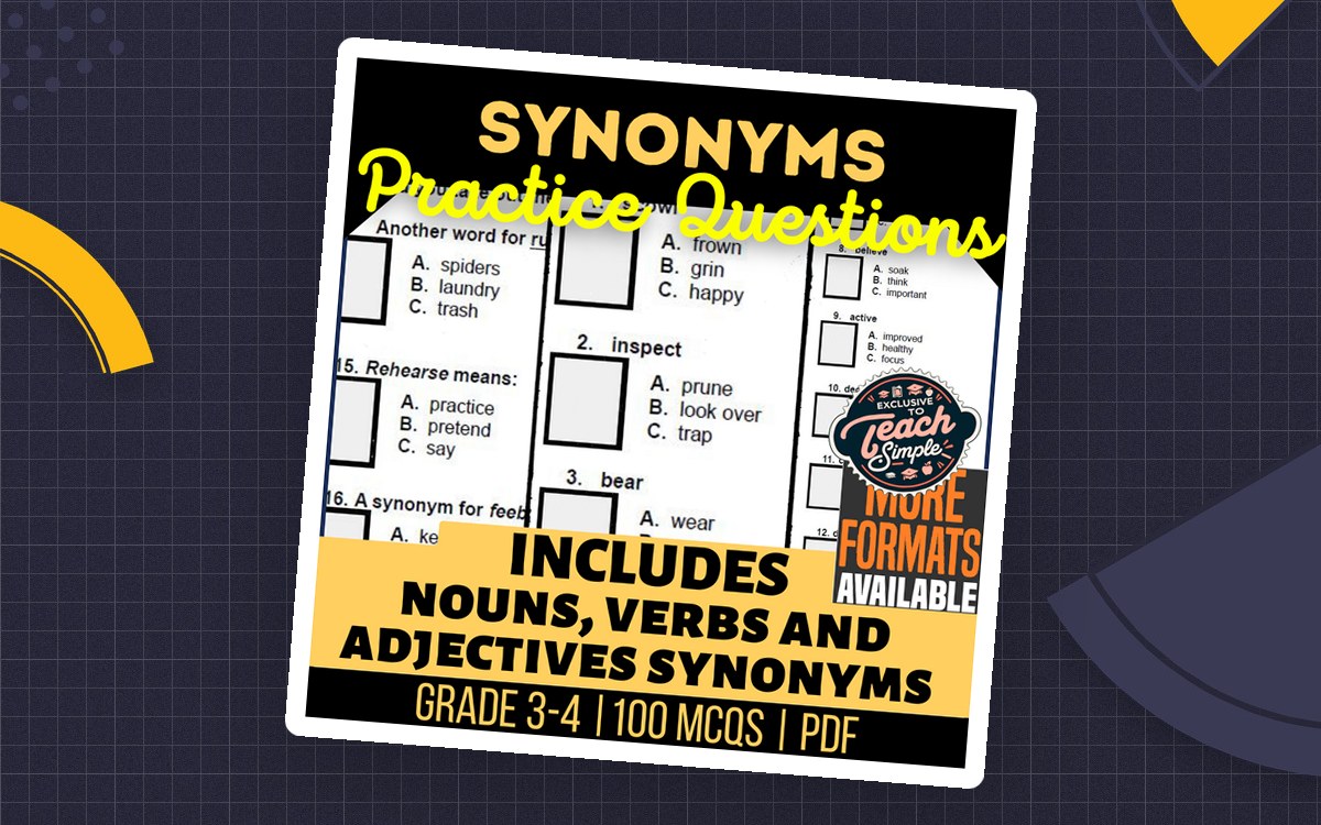 Synonyms Practice Questions - Vocabulary Grade 3-4 (PDF) preview