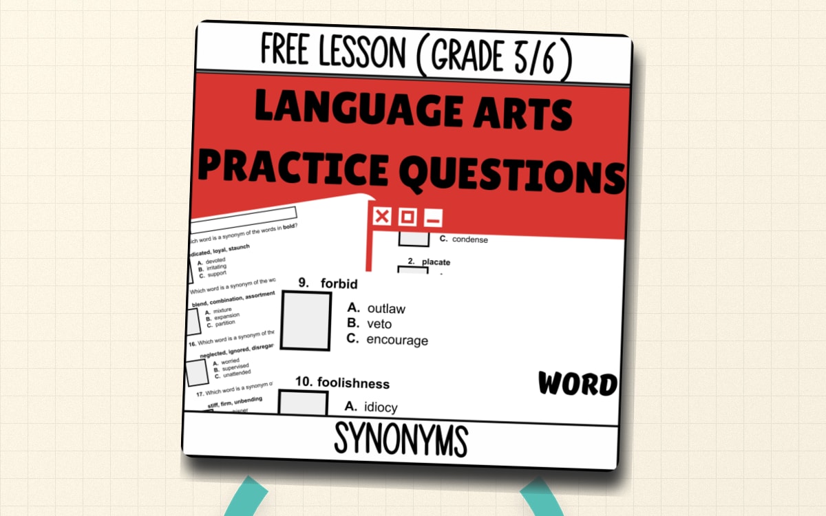 Synonyms Sample Lesson - Vocabulary Grade 5-6 (Word) preview