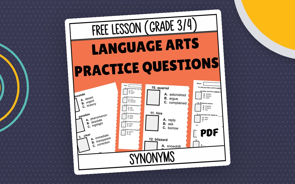 Synonyms Sample - Vocabulary Grade 3-4 (PDF) preview