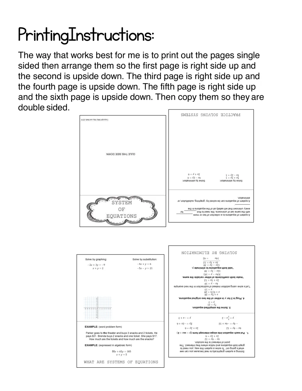 Flipbook printing directions: alternate upright and upside-down pages, then copy them double-sided