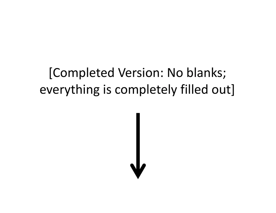 Divider note: the next completed version is fully filled out, leaving no blanks for students