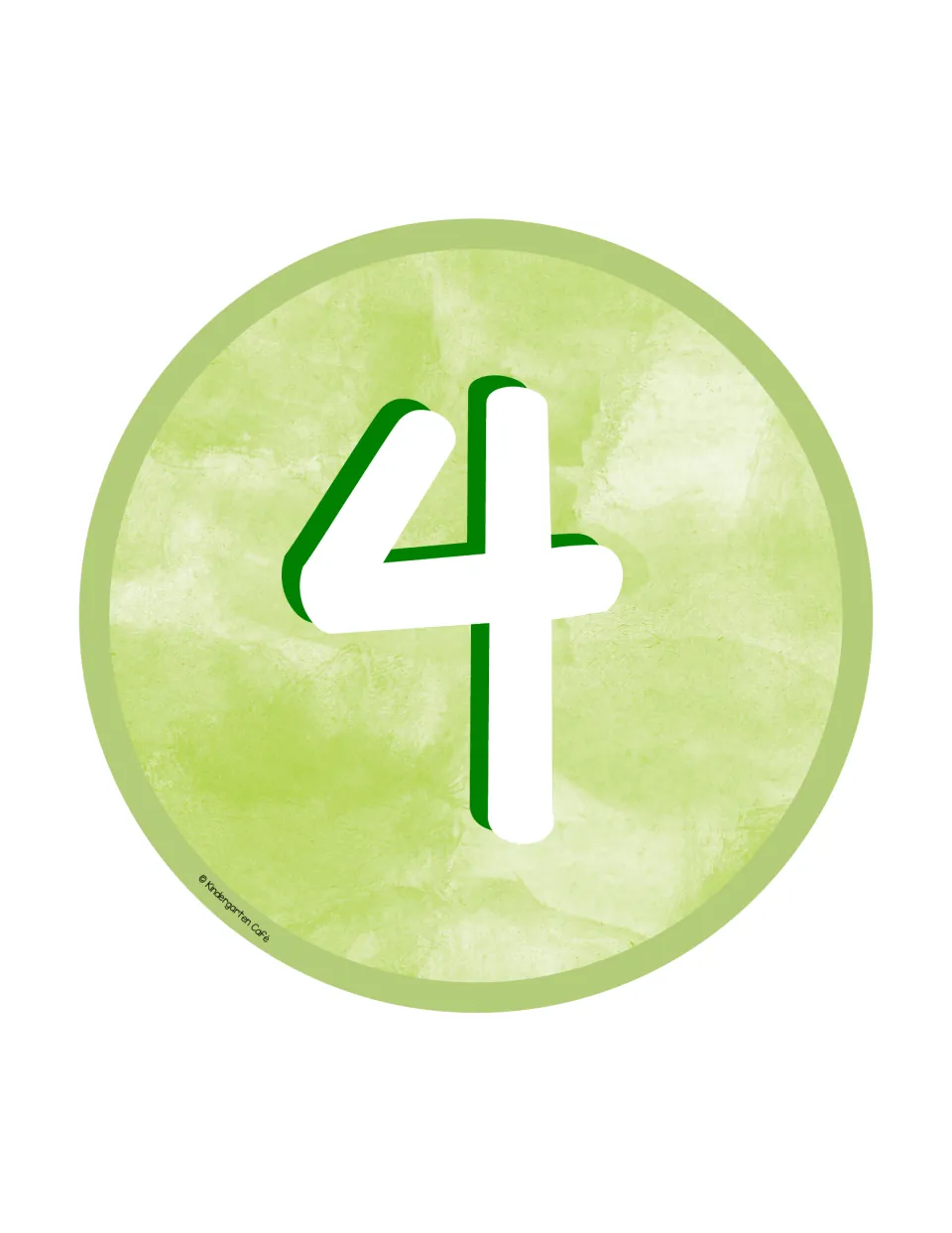 Table number 4: a large white numeral 4 on a light lime-green watercolor circle sign to display on the fourth table