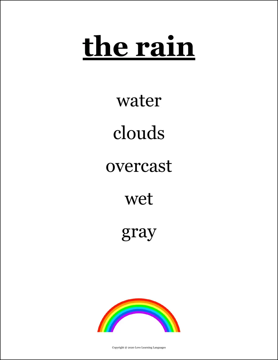 Taboo card for the rain: players give clues while avoiding water, clouds, overcast, wet and gray