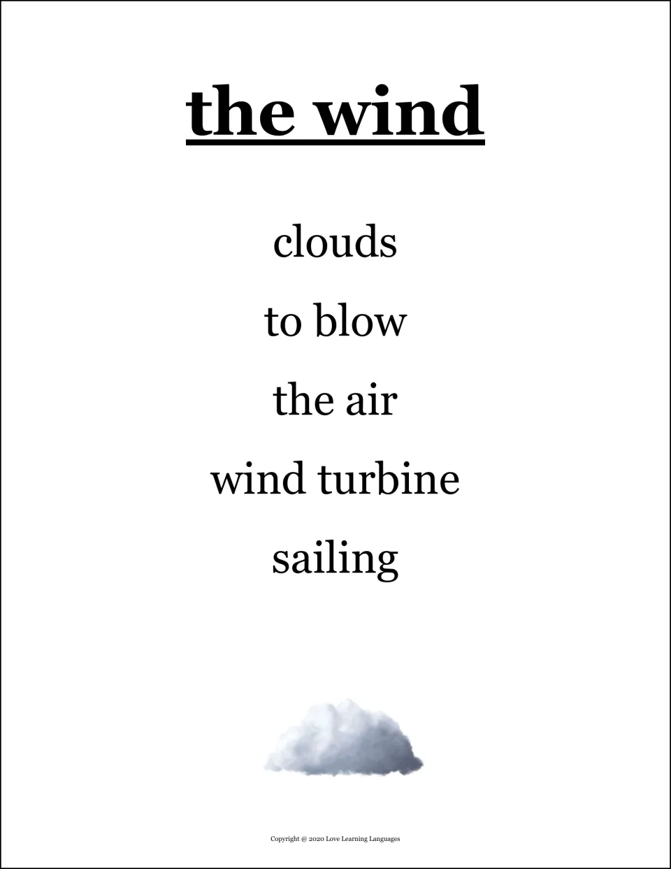 Taboo card for the wind: students give clues without saying clouds, to blow, the air, wind turbine or sailing