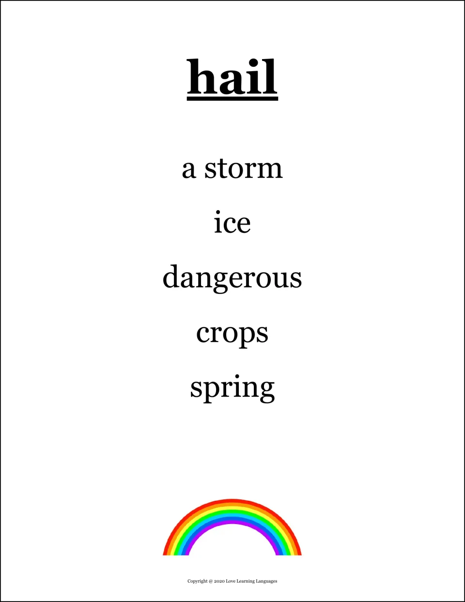 Taboo card for hail: speaking prompt with the forbidden words a storm, ice, dangerous, crops and spring