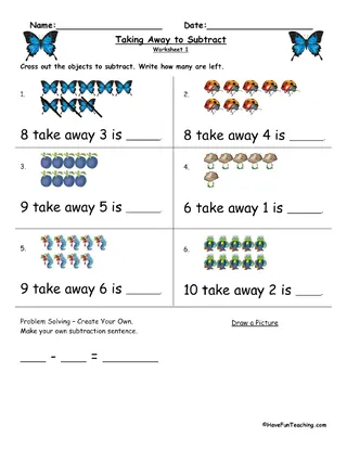 Take Away Worksheets For Grade 1 – cover