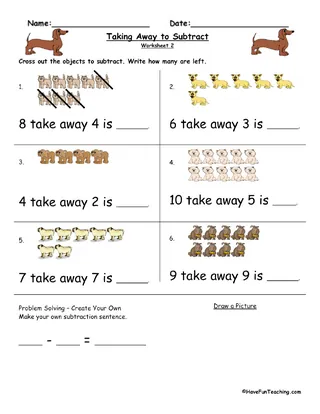 Take Away Worksheets For Grade 1 – sample page 2