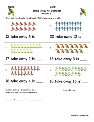 Take Away Worksheets For Grade 1 – sample page 4