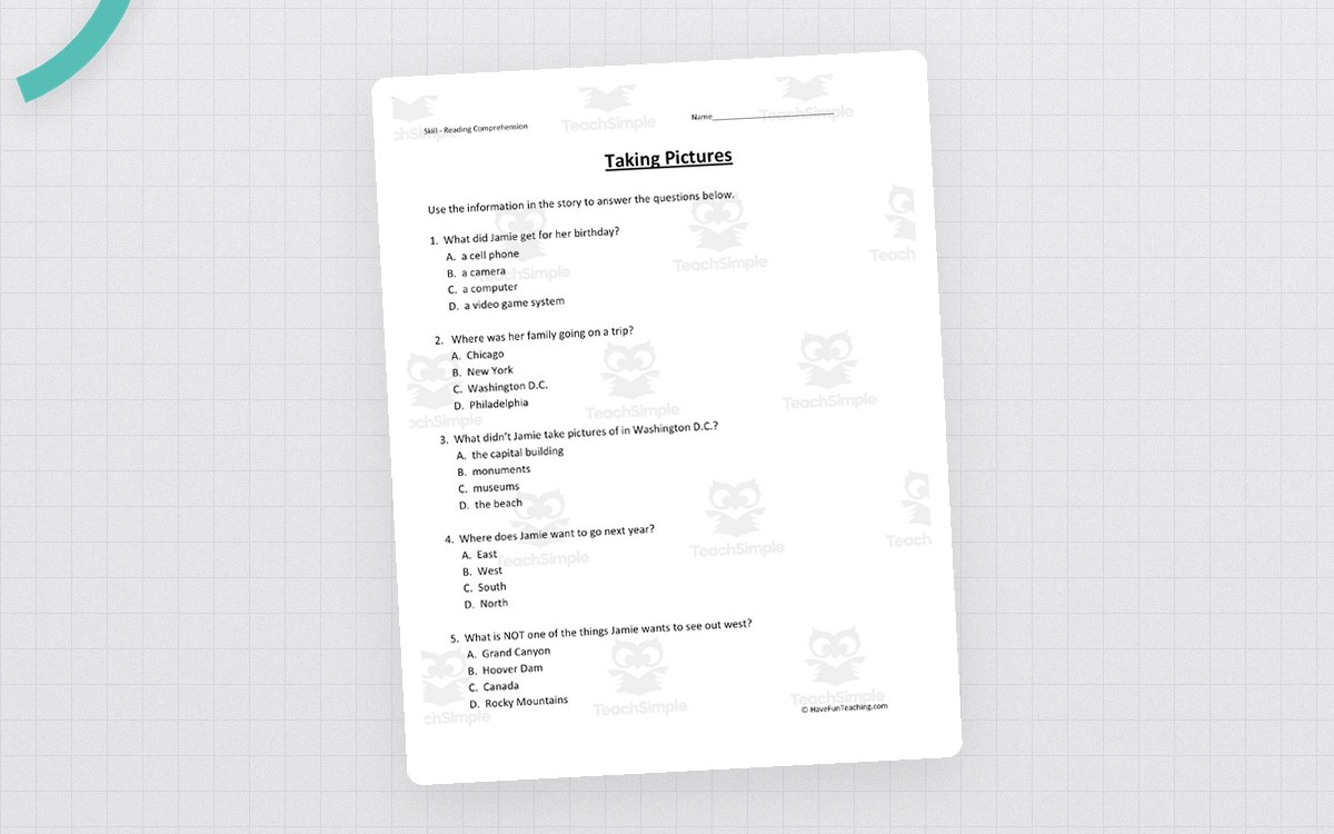 Taking Pictures Reading Comprehension Worksheet preview