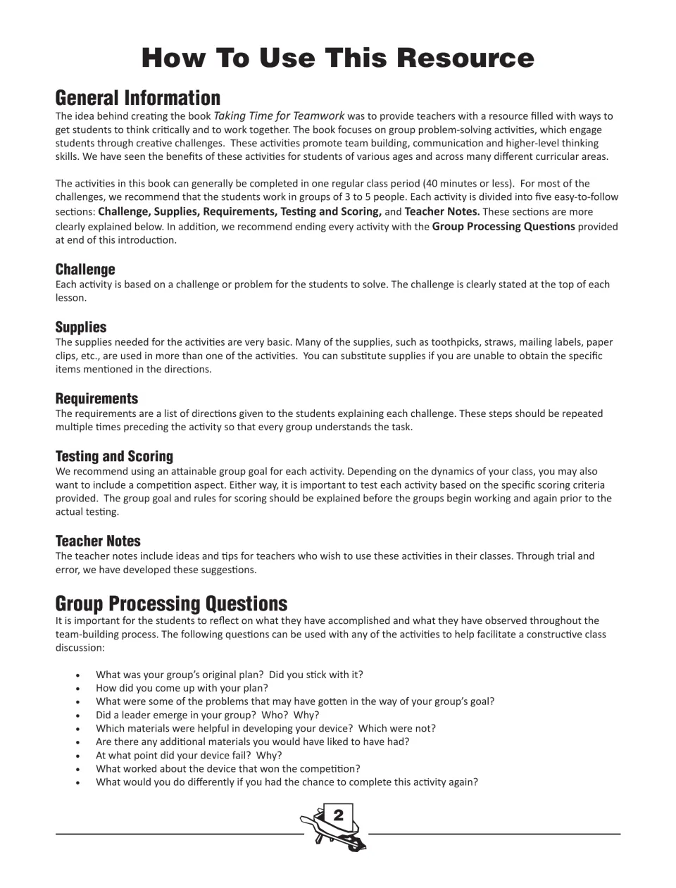 How To Use This Resource: the five lesson sections, groups of 3 to 5, and nine group processing questions