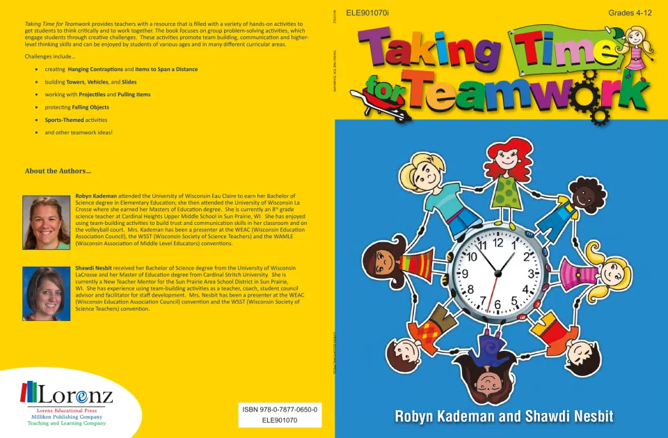 Taking Time for Teamwork cover, Grades 4–12, with back-cover list of challenge types and author bios