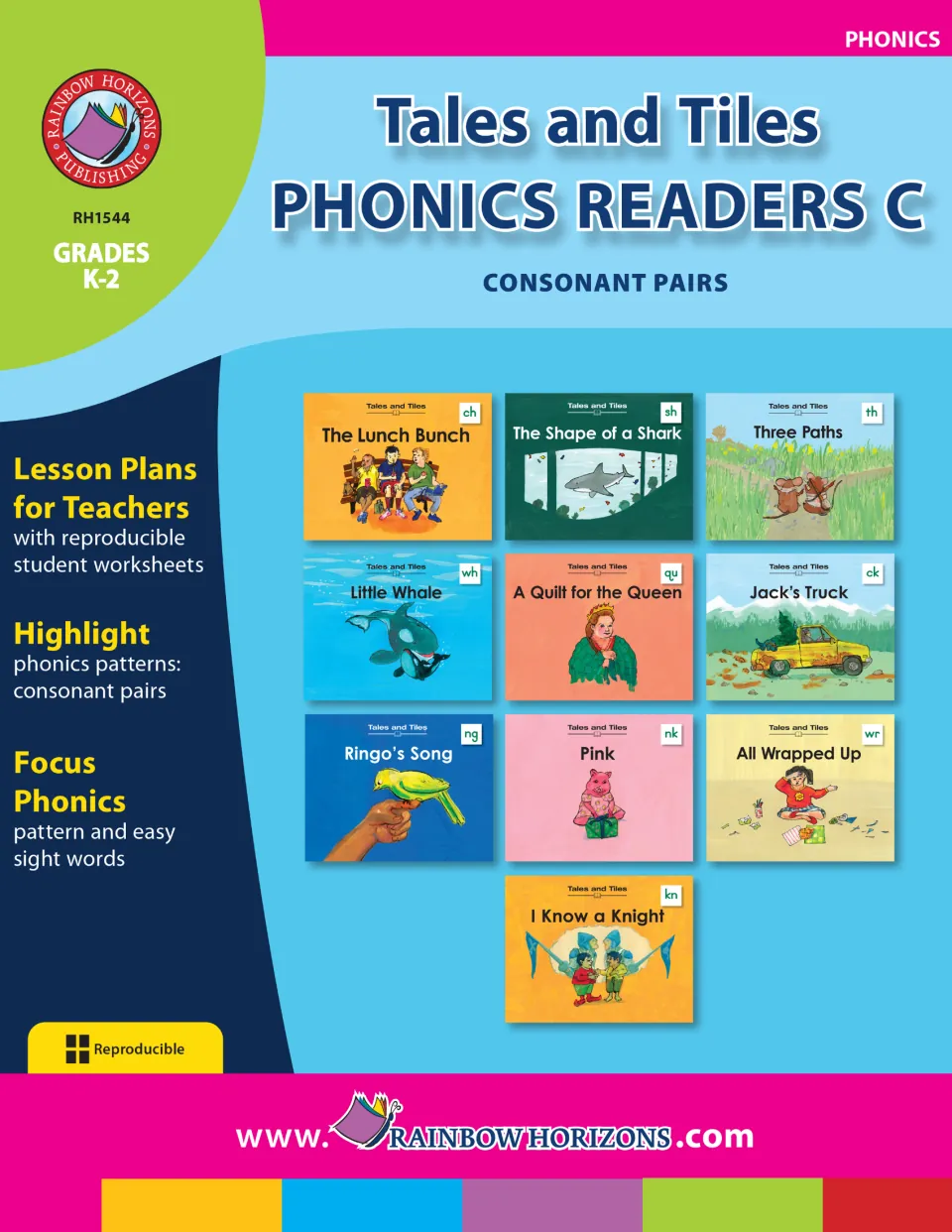 Cover of Tales and Tiles Phonics Readers C - Consonant Pairs, showing the 10 readers for grades K–2