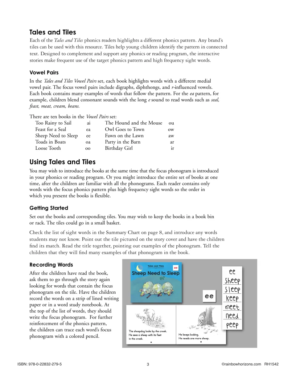 Teacher overview pairs ten readers with vowel patterns and explains introducing books and recording words