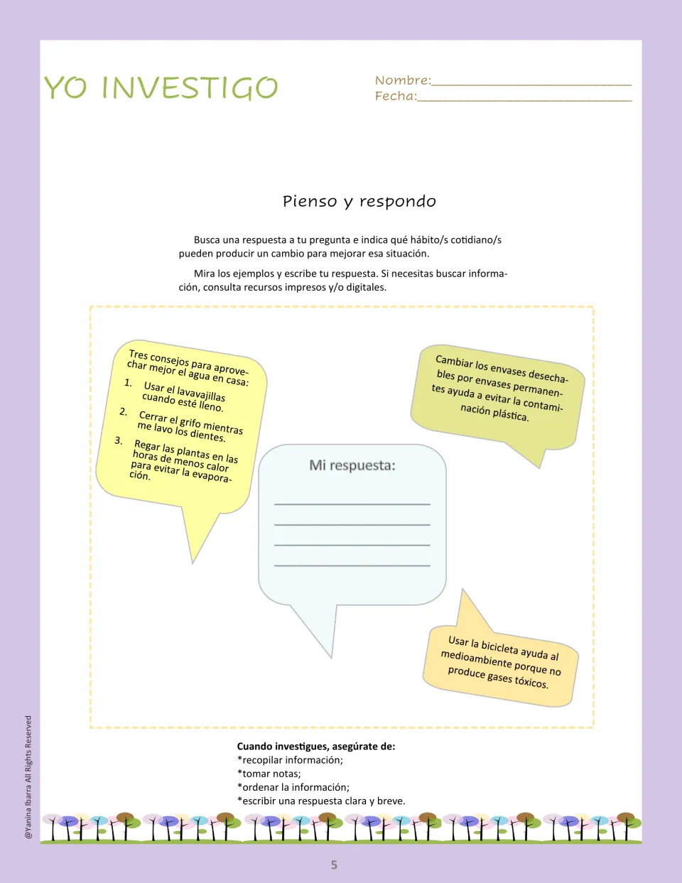 Spanish research response activity asking students to answer their question and identify helpful daily habits