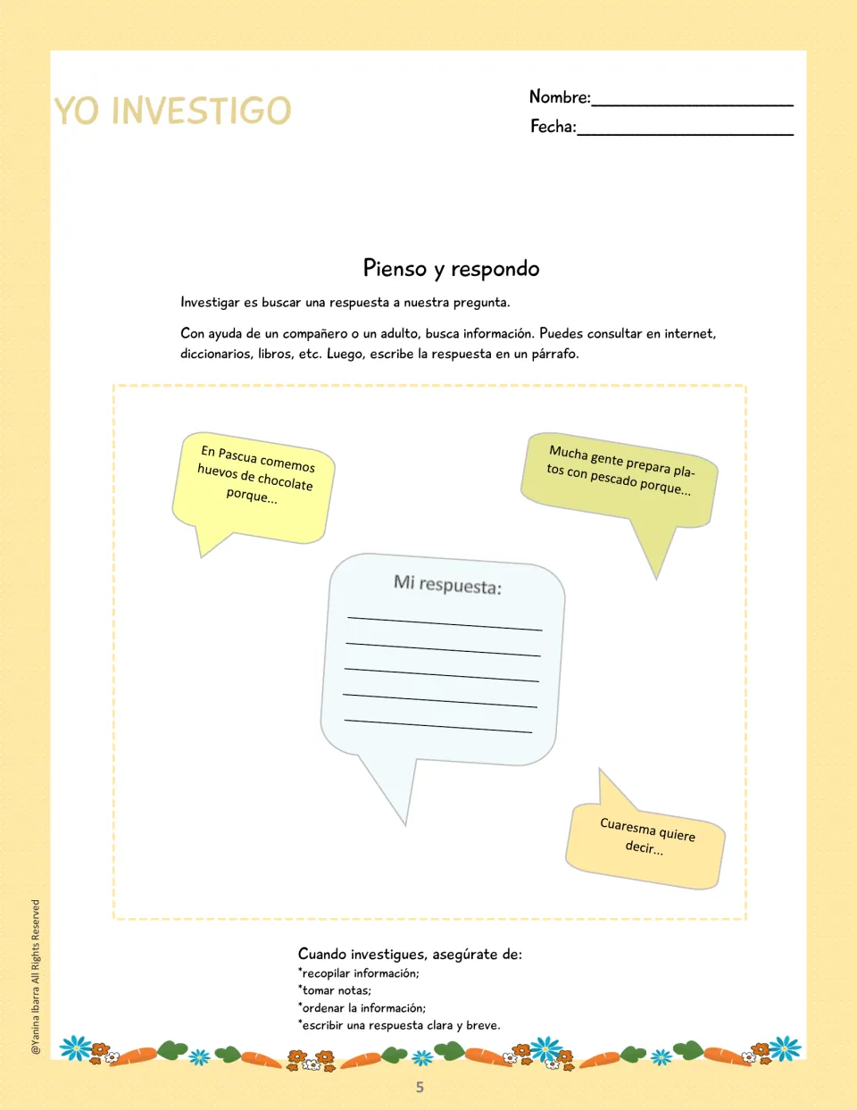 Spanish Easter research response task asking students to find information and write an answer in a paragraph