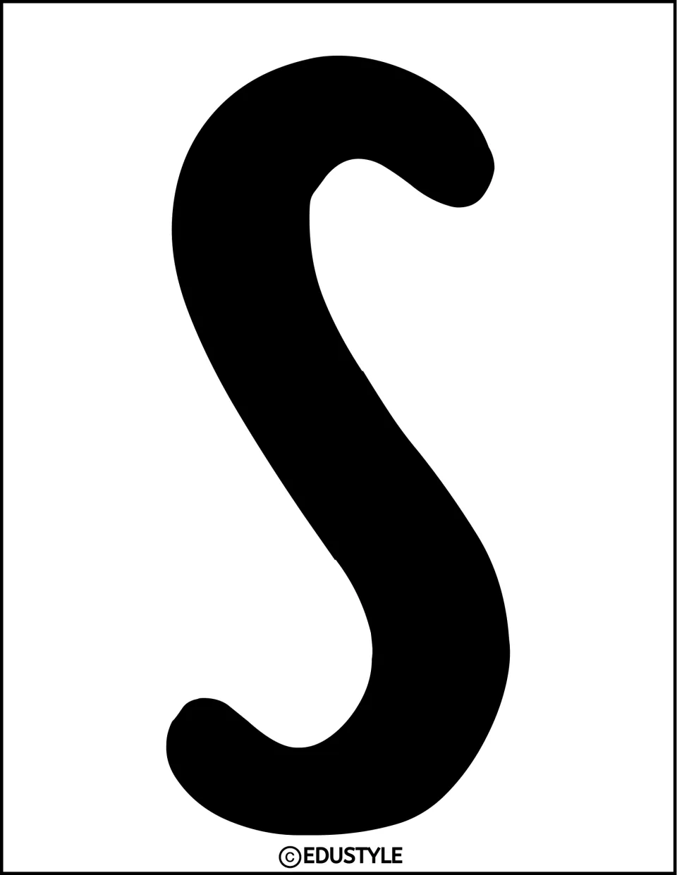 Heading piece S: a thick black curving capital with rounded ends, sized to fill the whole printable page