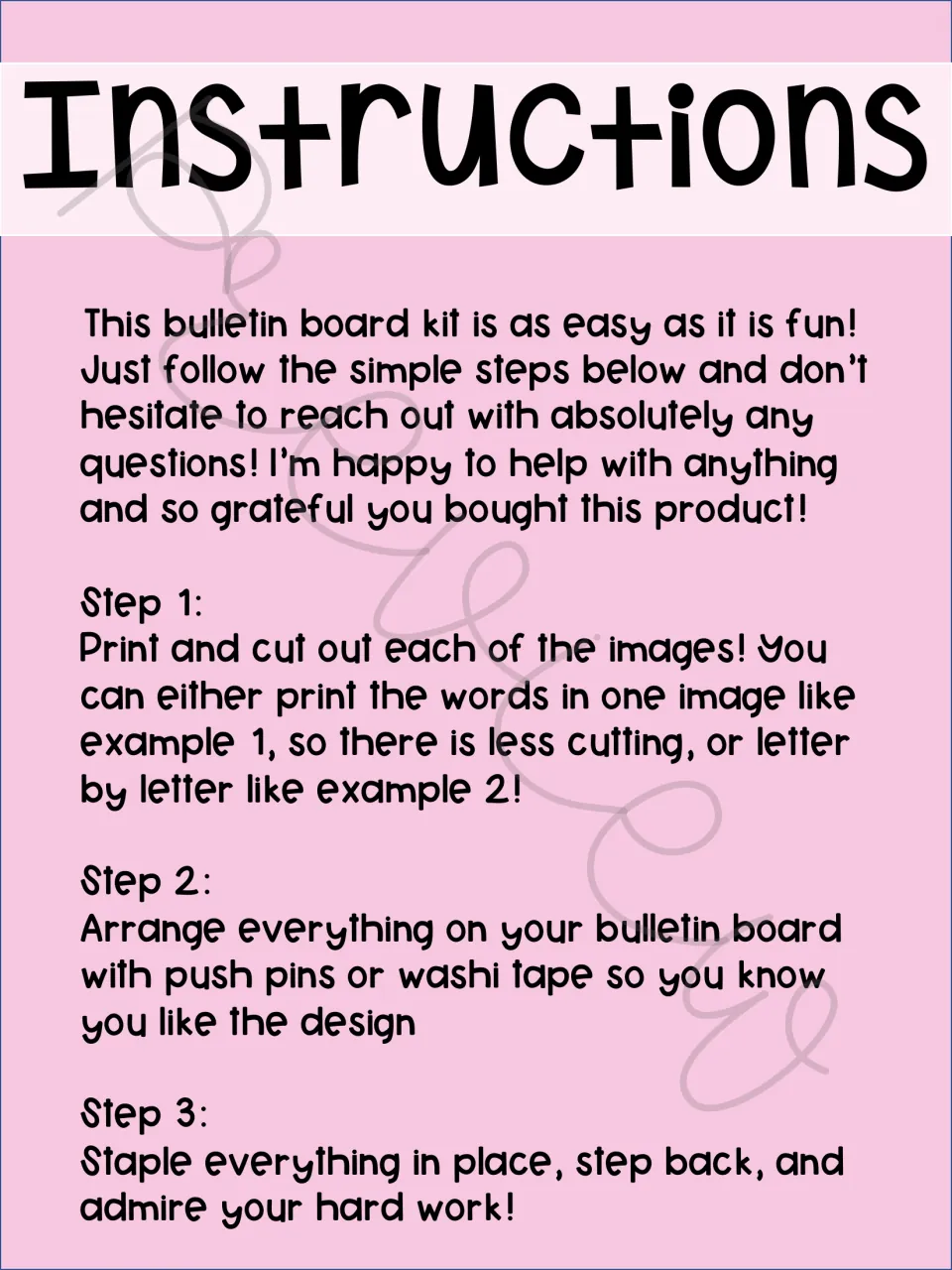 Bulletin board assembly instructions: print and cut the pieces, arrange with pins or tape, then staple in place