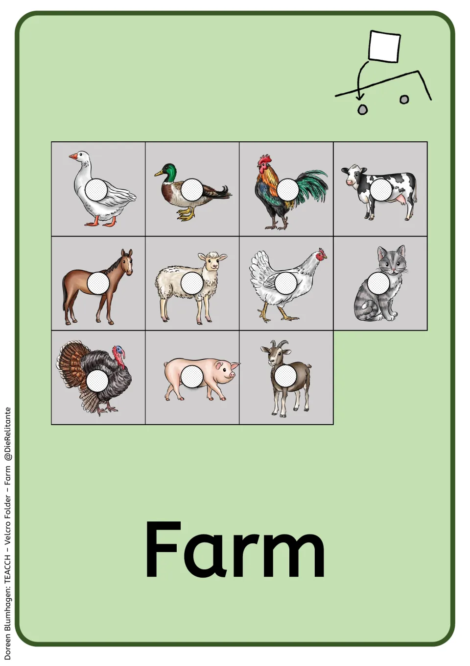 Farm card storage template includes eleven animal pictures, adding the turkey distractor to the ten core cards