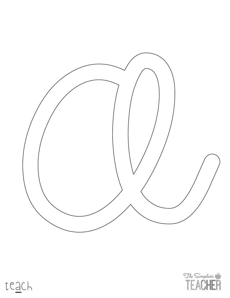 Cut-out piece: big outlined cursive letter a, the third letter in teach, for building the Halloween board heading
