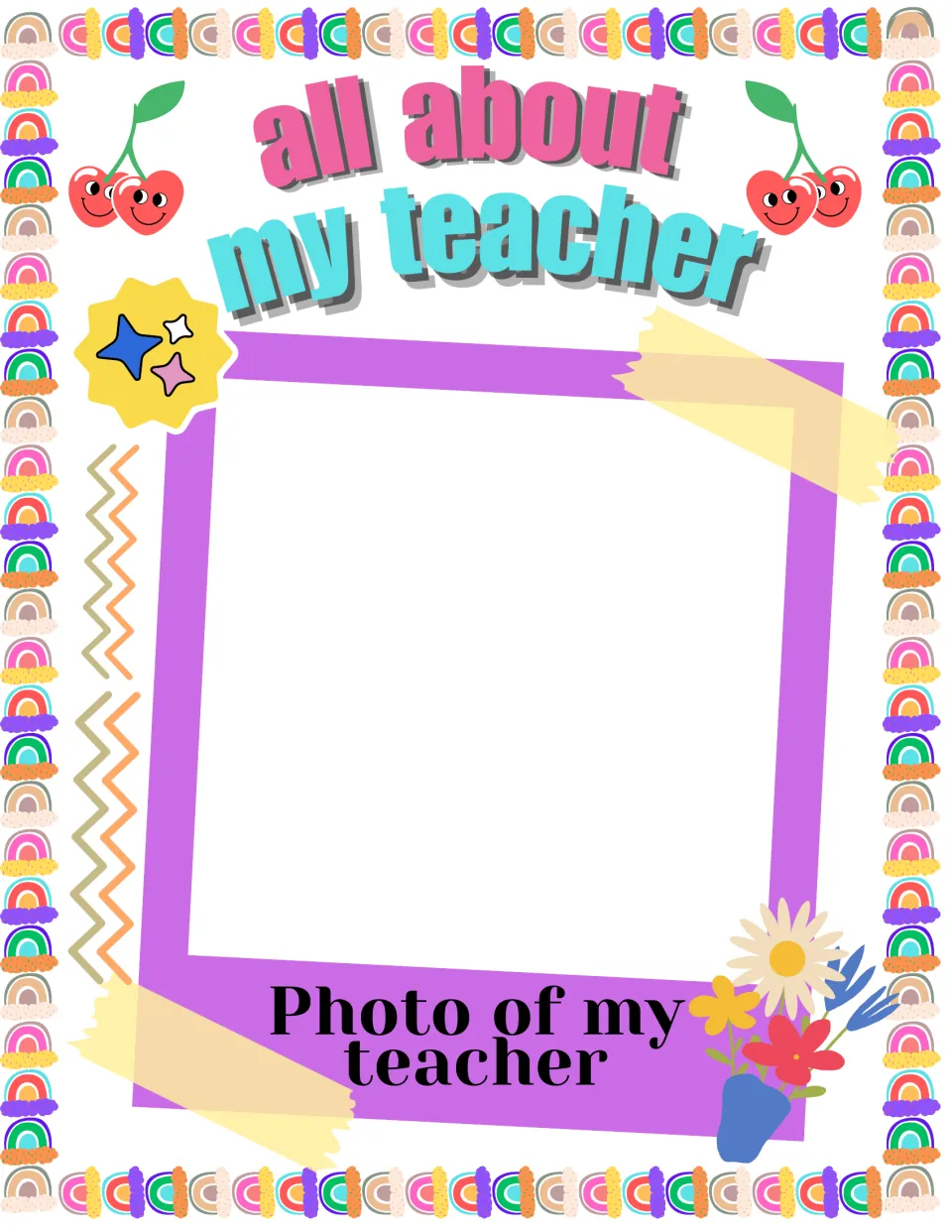 Teacher photo page: students paste or draw a picture of their teacher above the label Photo of my teacher