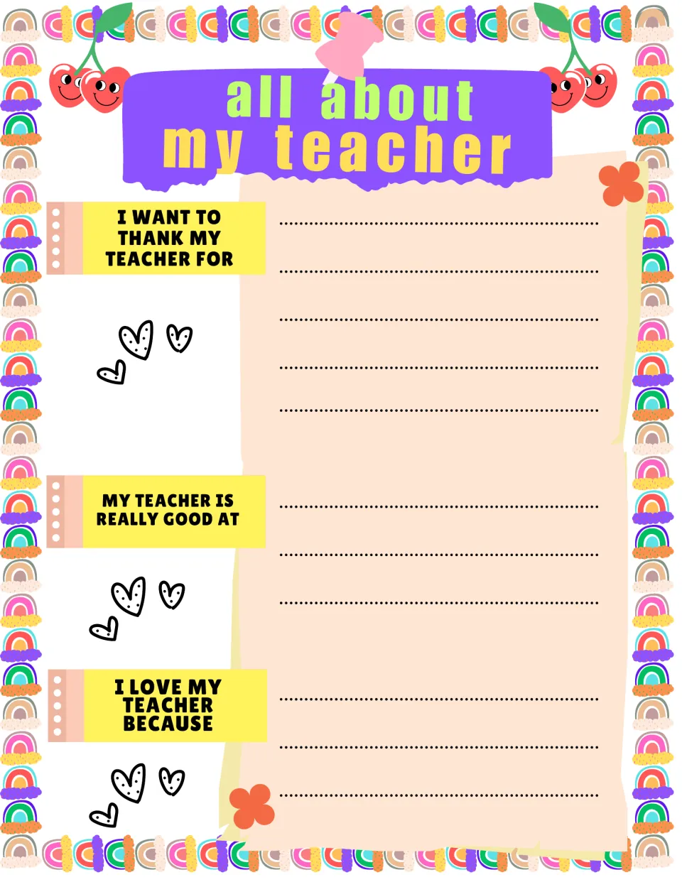 Gratitude prompts: students write what they thank their teacher for, what she is really good at and why they love her