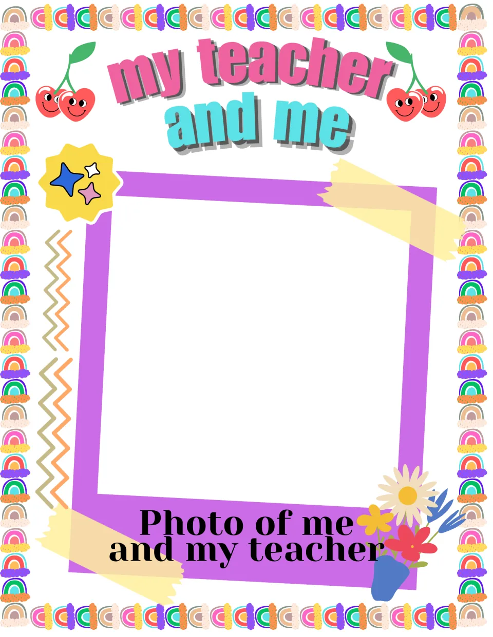 My teacher and me photo page: students add a picture of themselves with their teacher, labeled Photo of me and my teacher