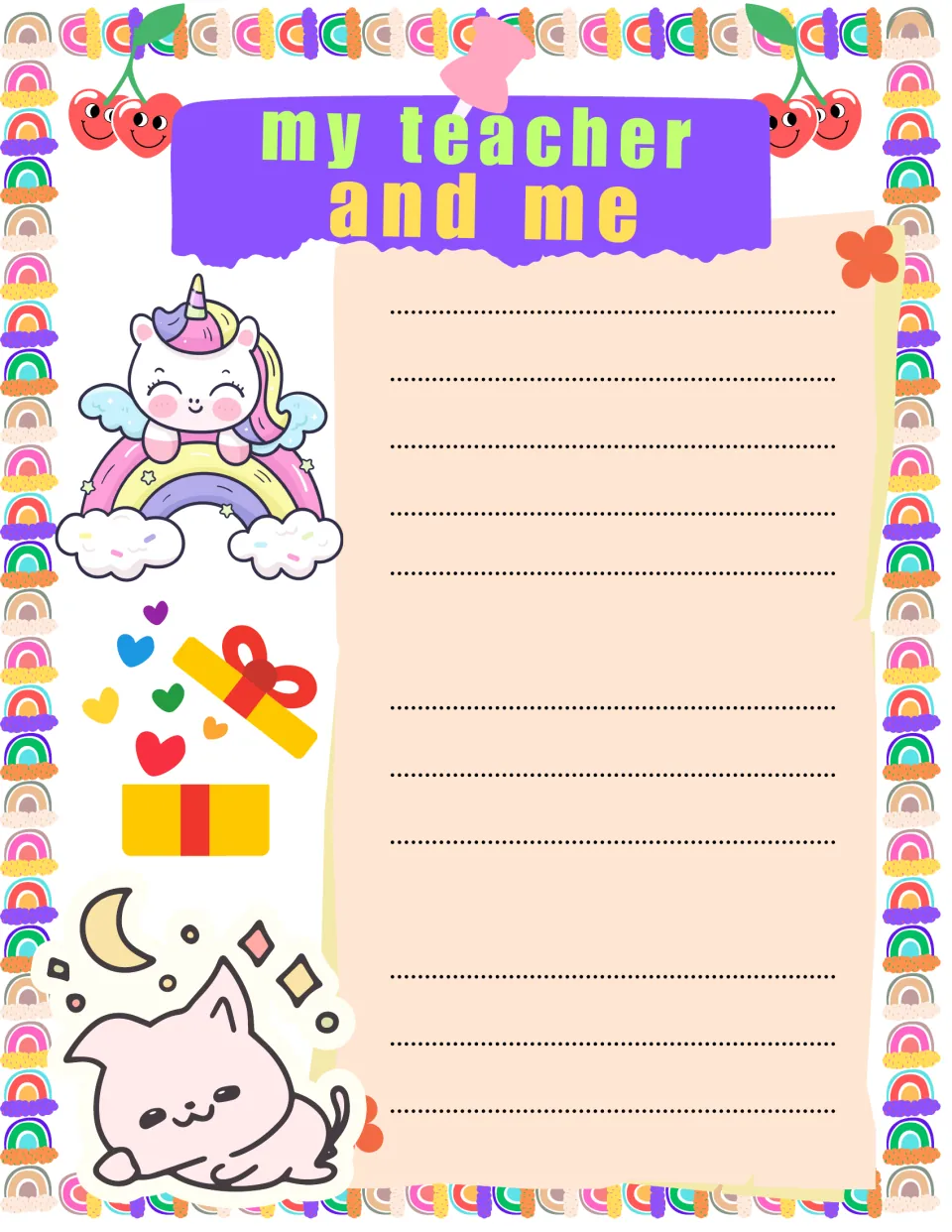 My teacher and me writing page: open space for students to write about time spent with their teacher, no set prompts