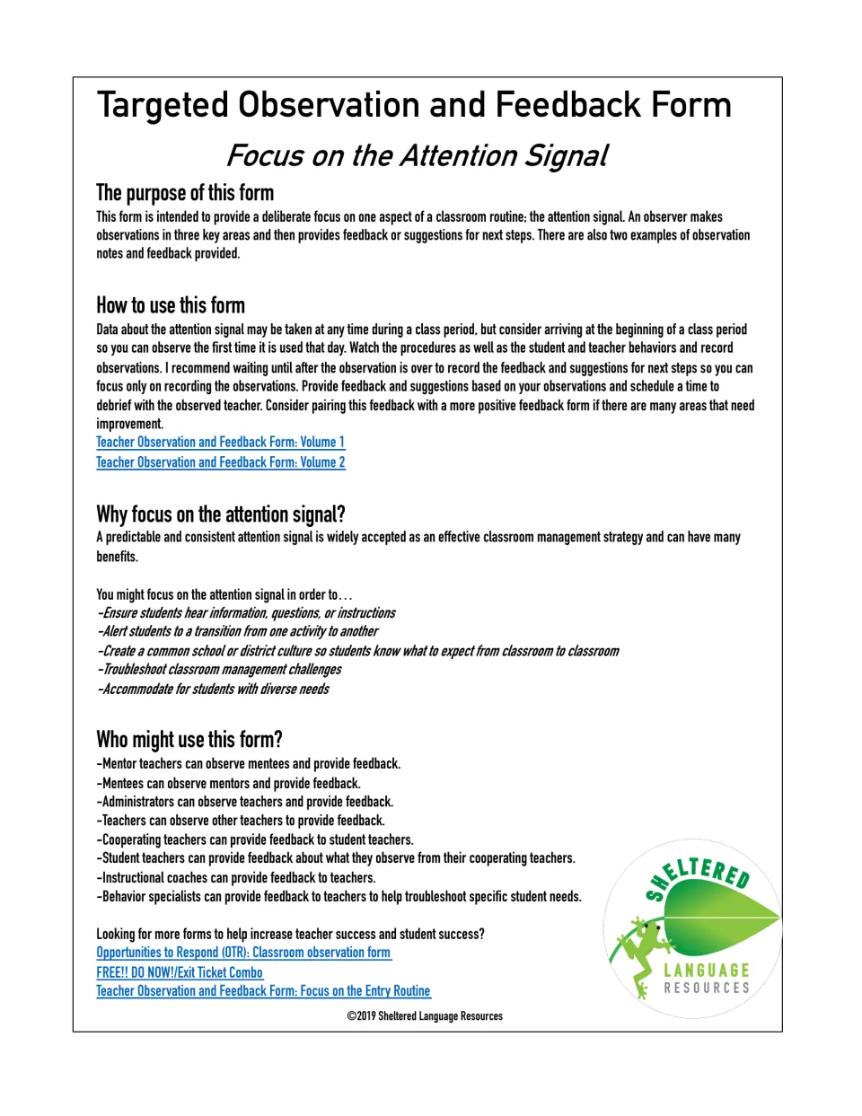 Attention signal observation guide: purpose, how to use the form, why focus on the signal and who might observe whom