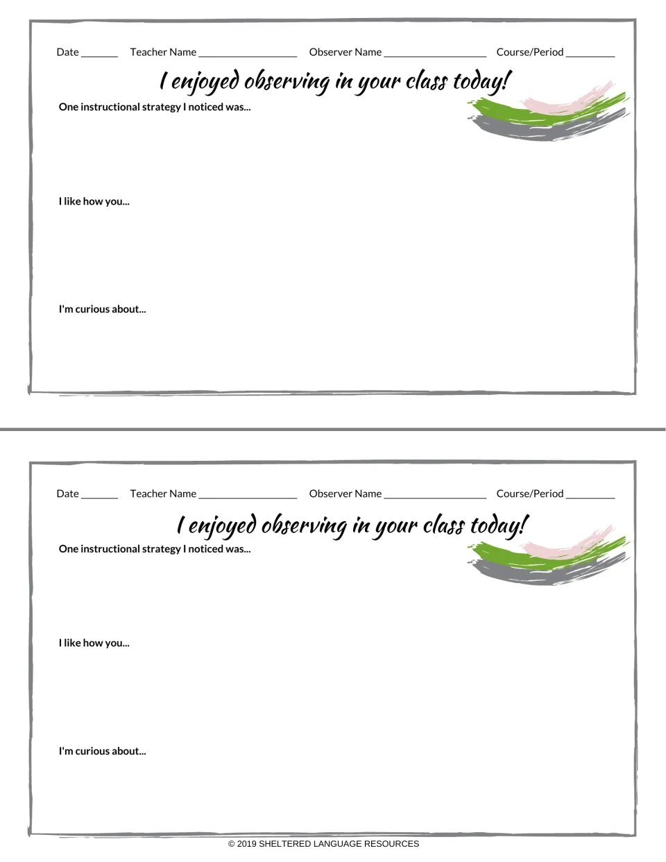 Brushstroke observation notes, two forms: an observer lists a strategy seen, I like how you and I'm curious about