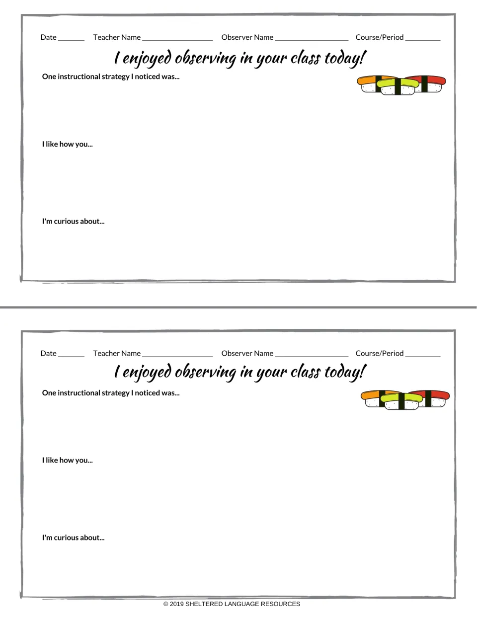 I enjoyed observing in your class today notes with a row of three nigiri: observer notes a strategy, a like and a curiosity