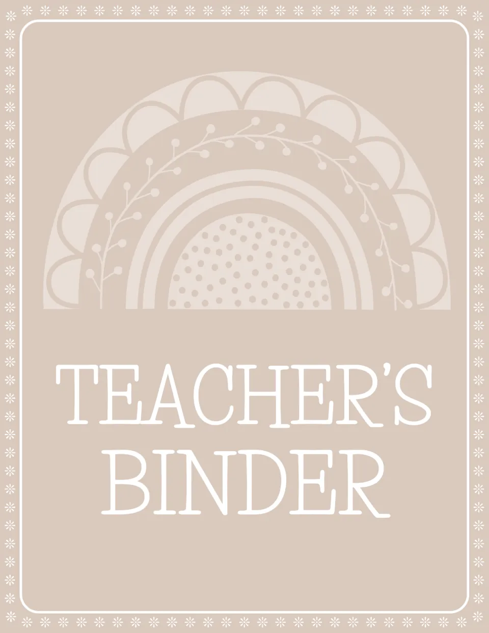 Binder front cover labeled 'Teacher’s Binder' for organizing teaching documents in the editable cover set