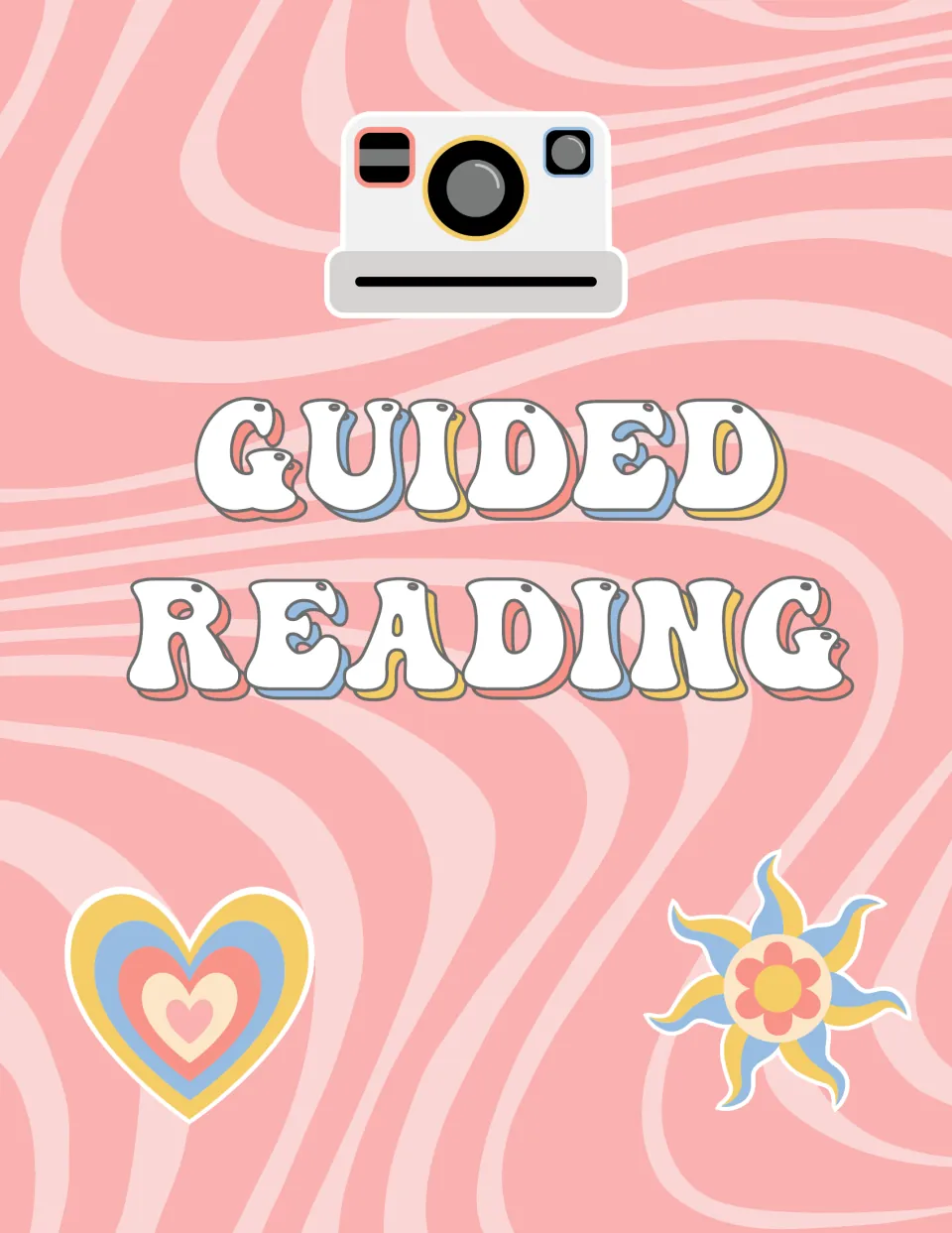 Guided Reading binder front cover, one of the subject covers in the editable pastel groovy organizer set
