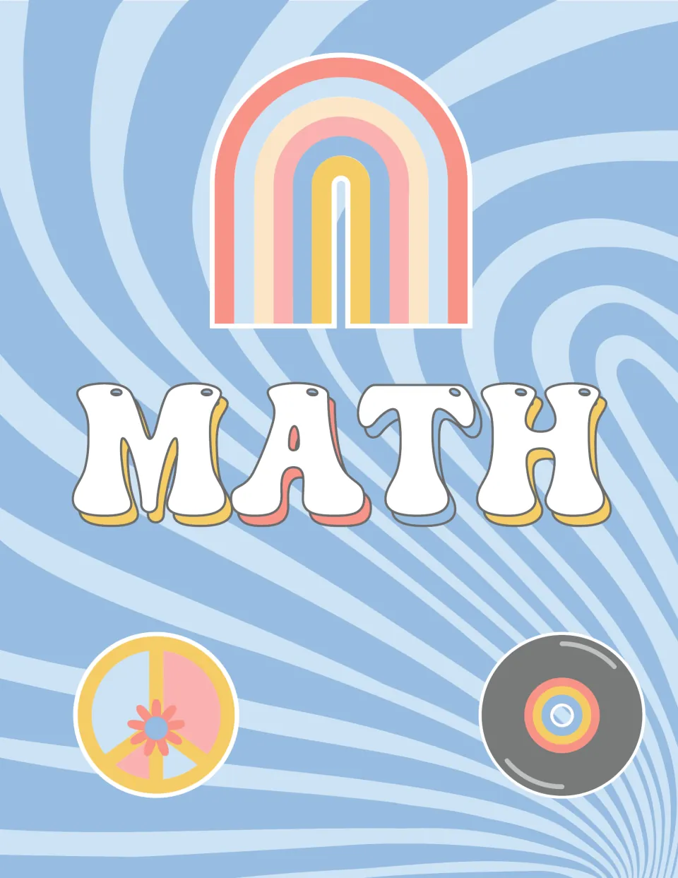 Math binder front cover, one of the subject covers for organizing materials in the pastel groovy set