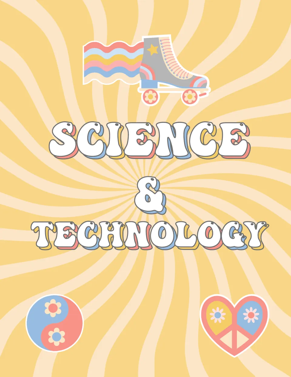 Science & Technology binder front cover for organizing subject materials in the editable pastel groovy set