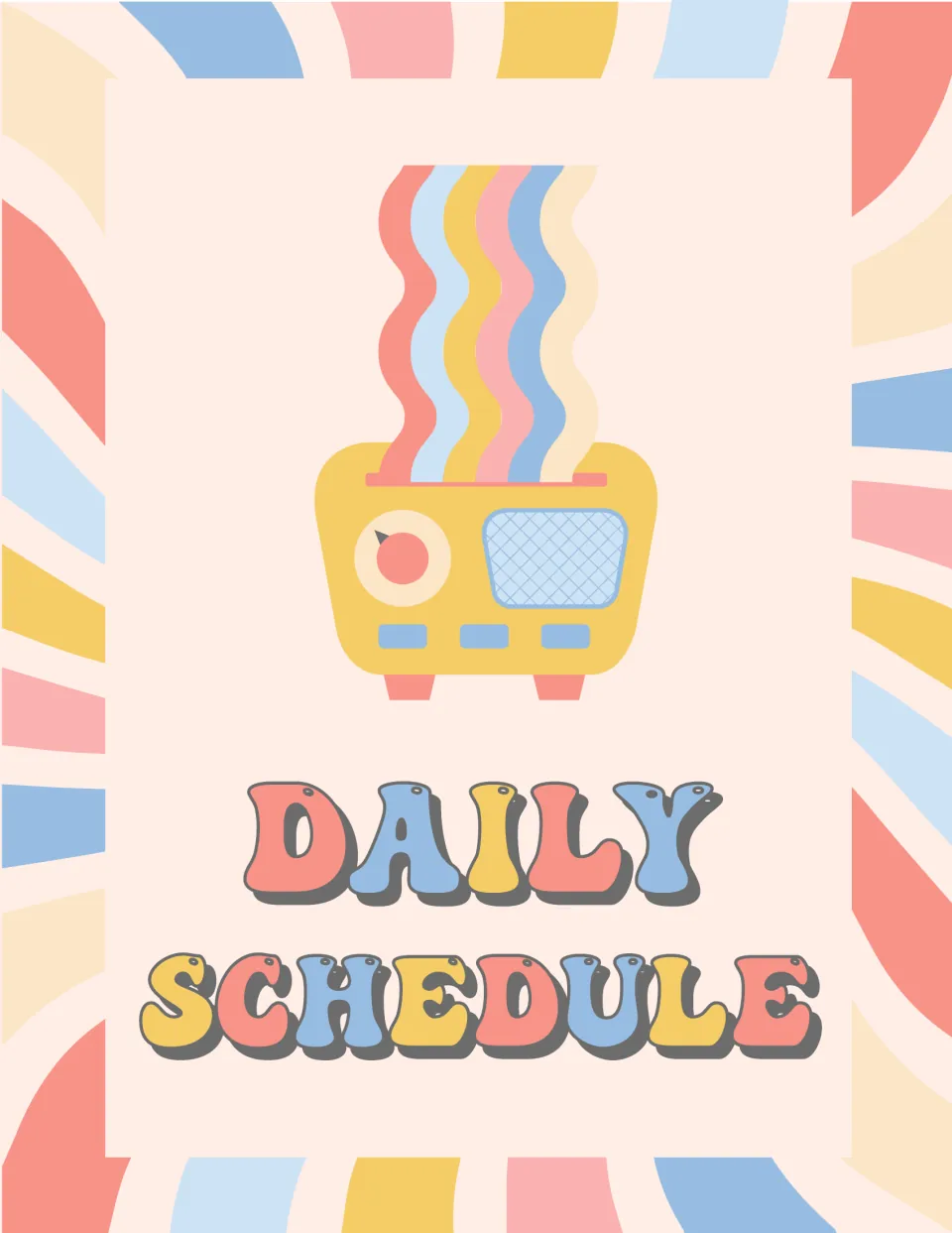 Daily Schedule binder front cover for organizing schedule materials in the editable pastel groovy set
