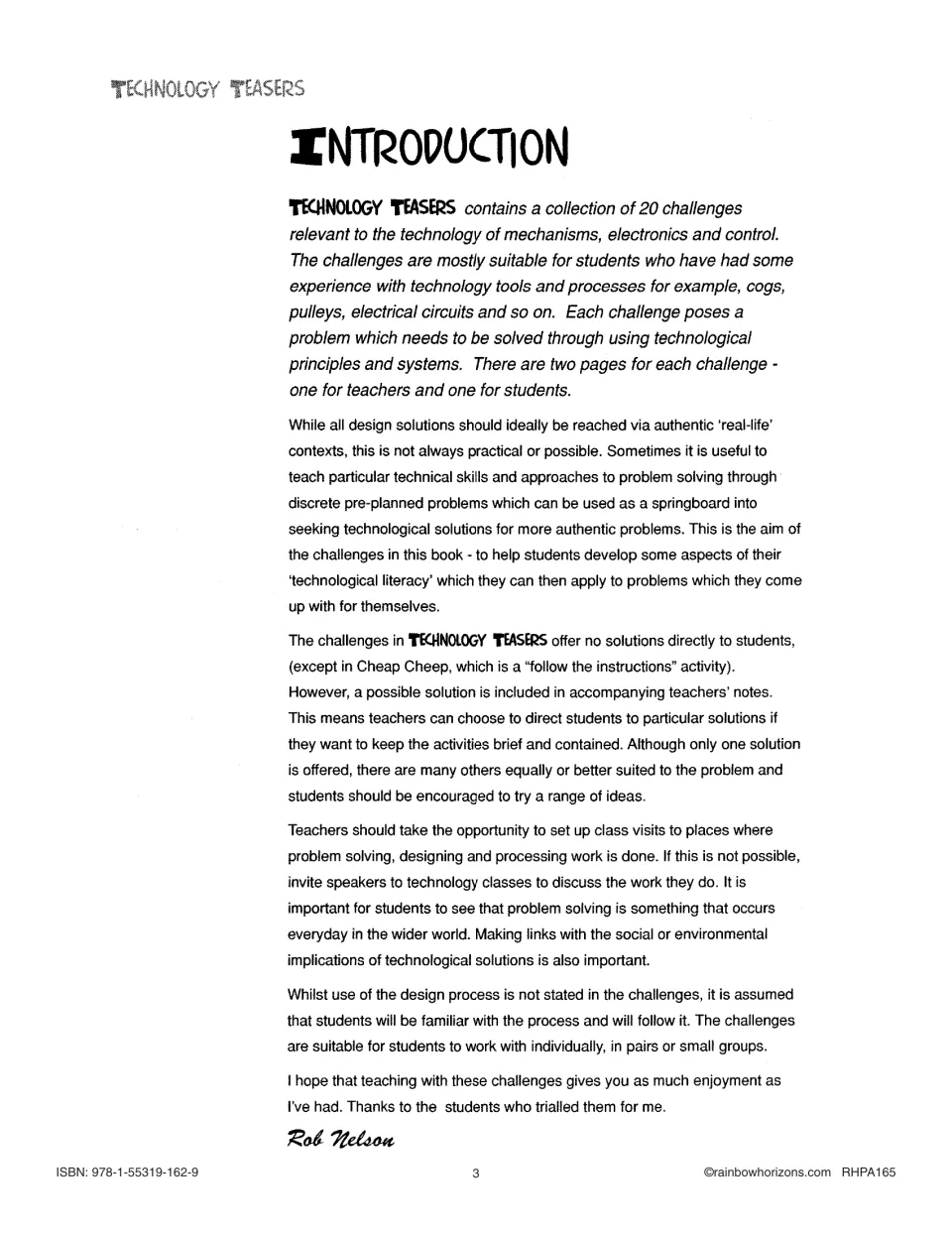 Introduction: 20 challenges on mechanisms, electronics and control, each with a teacher page and a student page