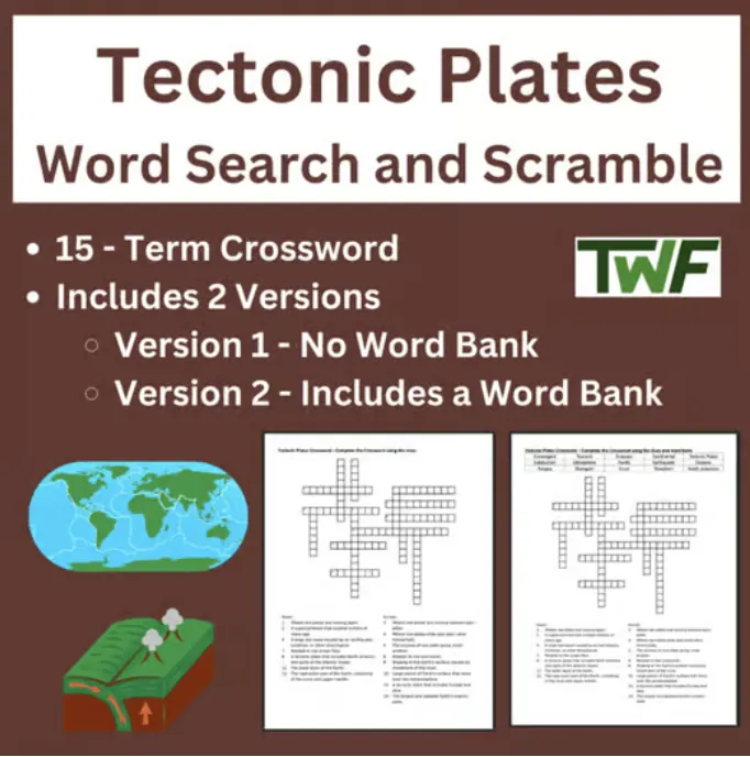 Tectonic Plates Crossword Puzzle Review Activity – cover