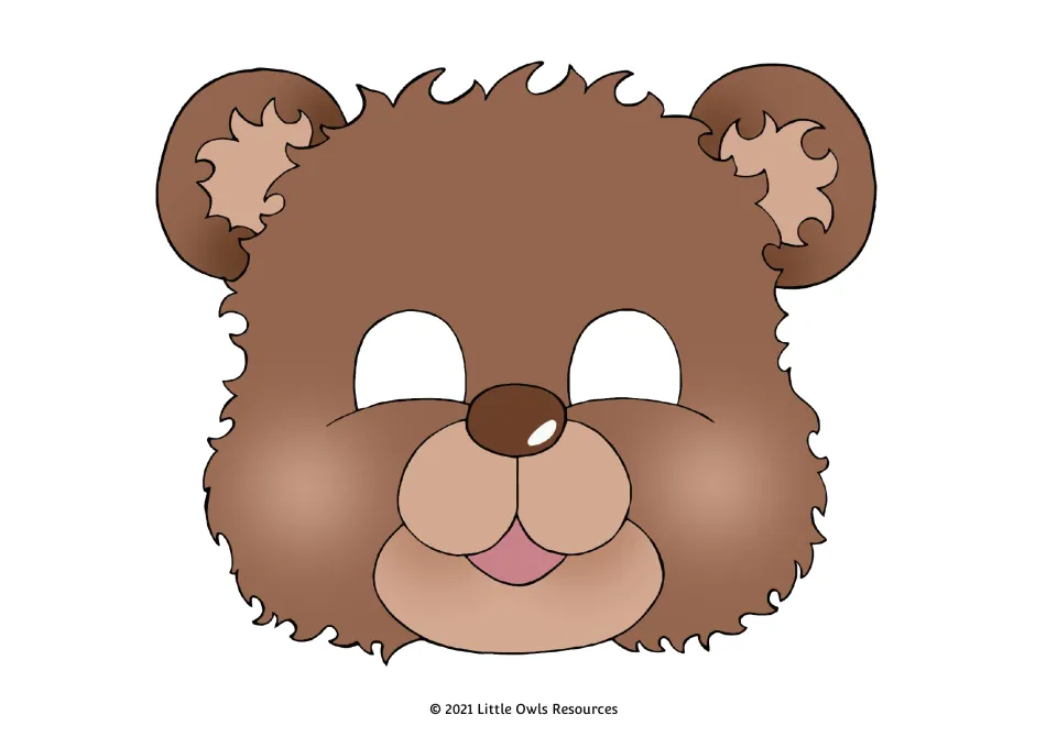 Full-color teddy bear mask 2 for dramatic role-play, with brown fur, a light tan muzzle, and eye openings