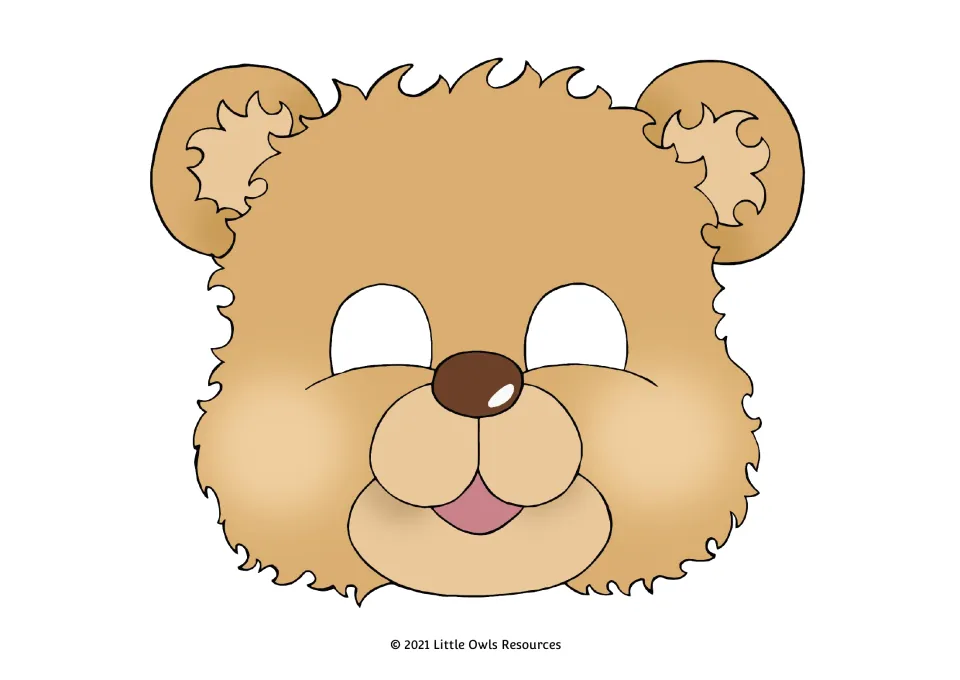 Full-color teddy bear mask 3 for dramatic role-play, with light golden fur, a pale muzzle, and eye openings
