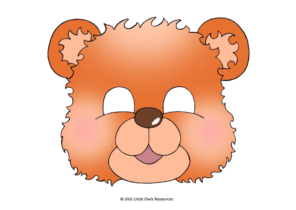 Full-color teddy bear mask 4 for dramatic role-play, with orange fur, a peach muzzle, and eye openings
