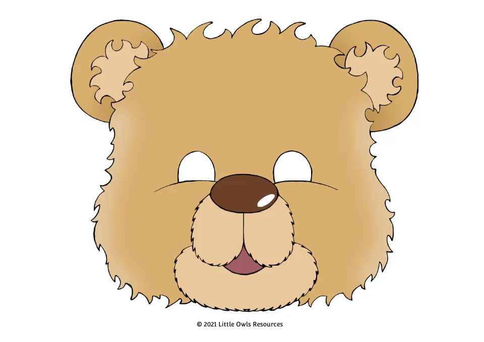 Full-color teddy bear mask 9 for dramatic role-play, with golden fur and a pale muzzle with furry edges