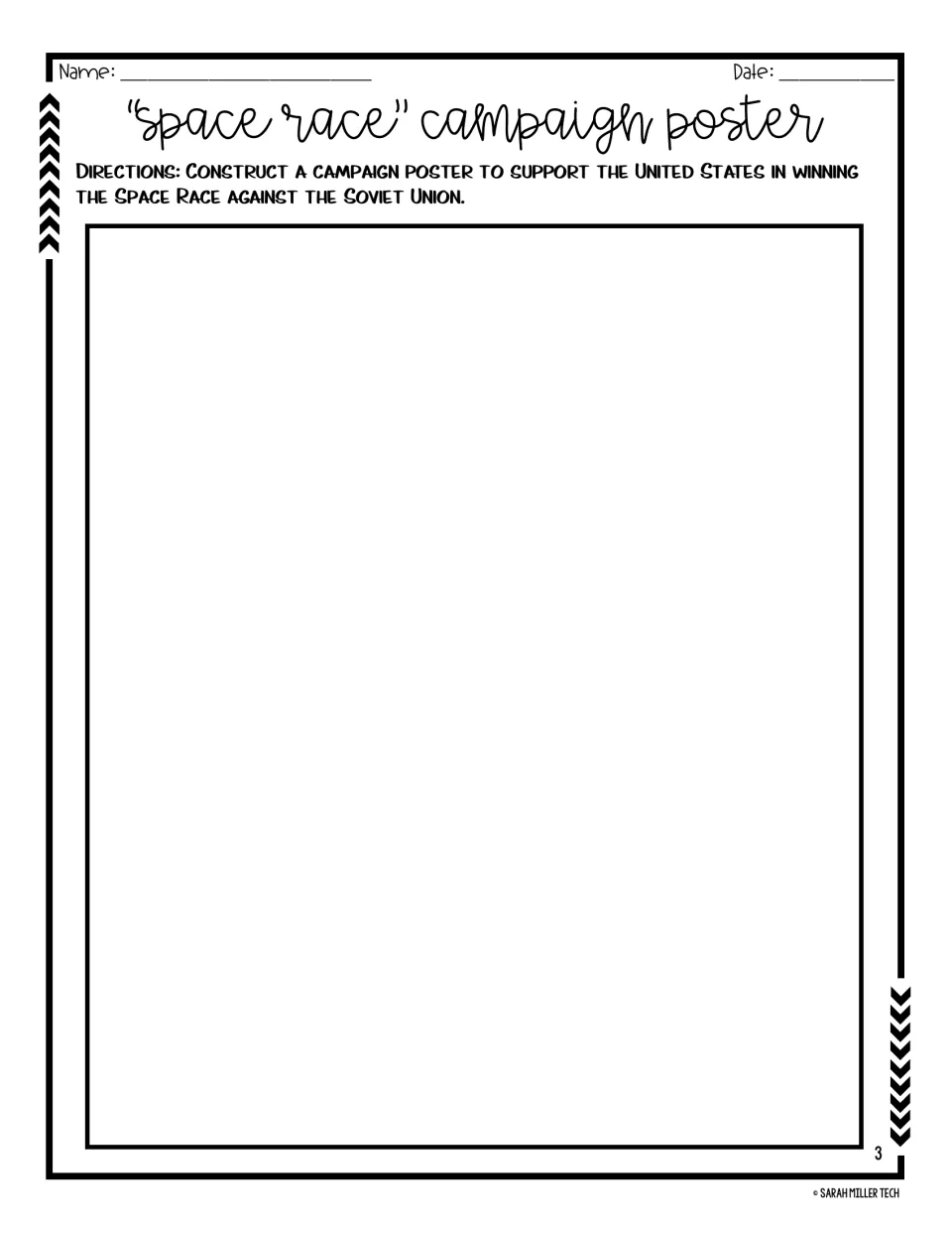 Space race campaign poster task asking students to support the United States against the Soviet Union.