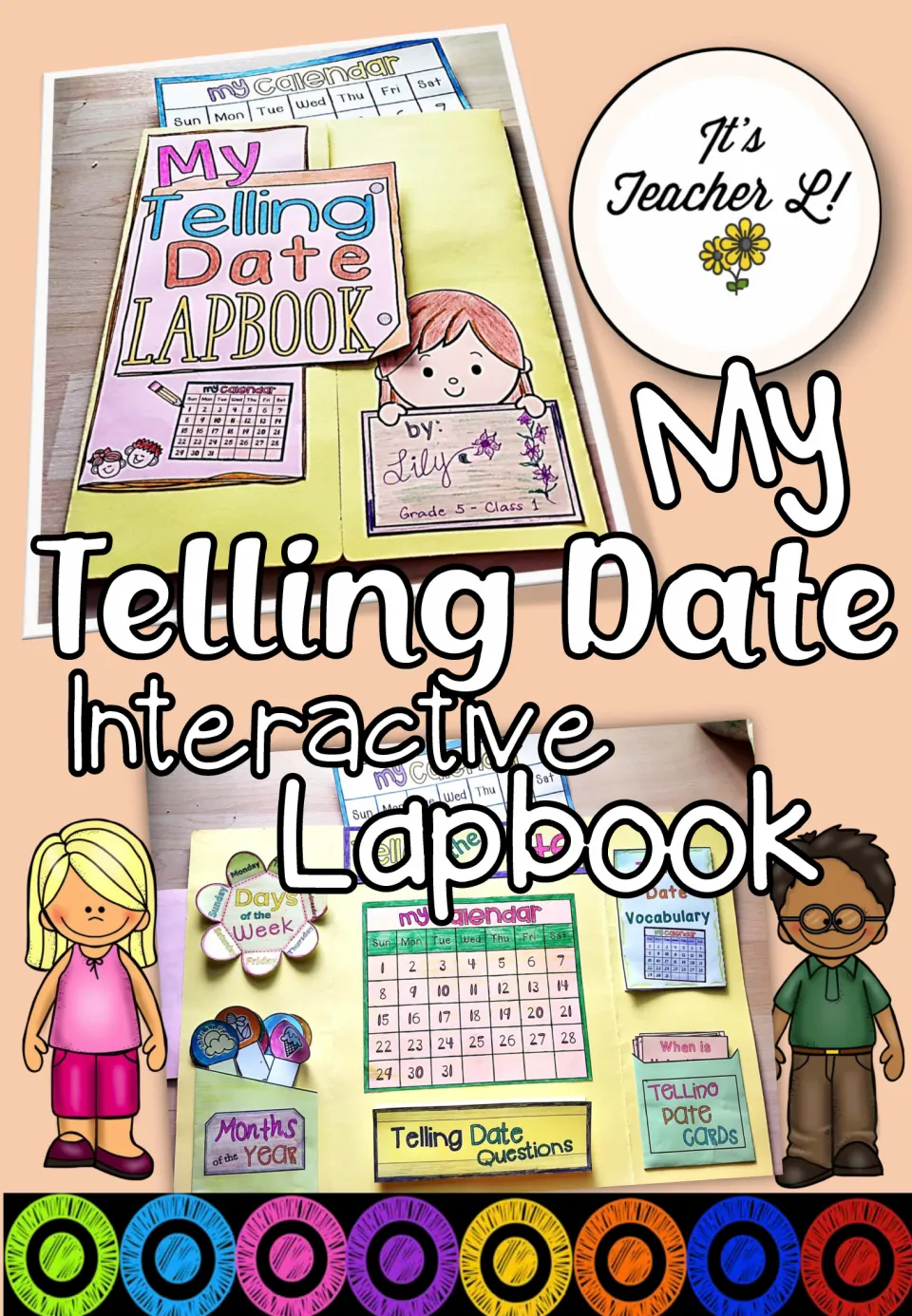 Resource cover showing the assembled date lapbook, including its calendar, month pocket, and question cards