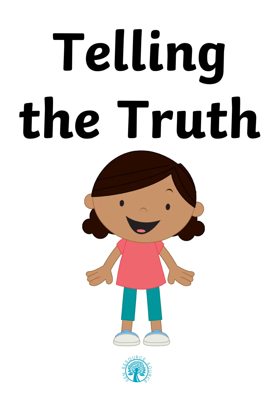 Telling the Truth social story cover showing the title above a smiling girl in a pink top, with SEN Resource Source logo