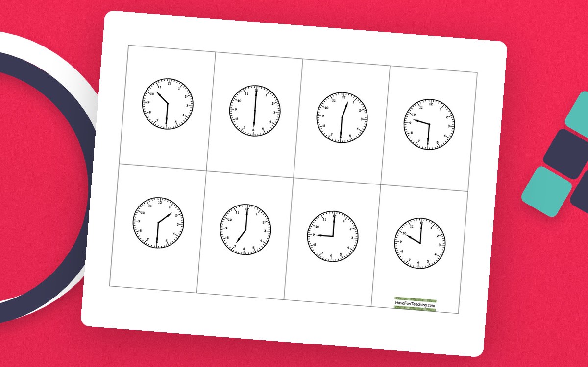 Telling Time Half Hour Clock BINGO preview: Thirty-seven supplied bingo pages