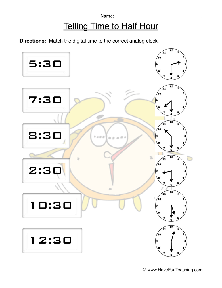 Telling Time Matching Worksheet by Teach Simple